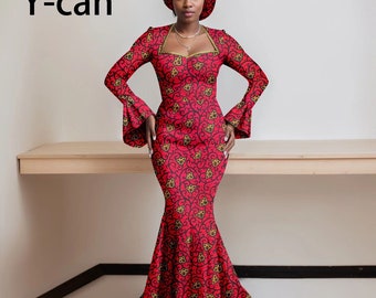 African red dress, African mermaid dress, African wedding dress, African prom dress, African couple outfit , African plus size dress, gown