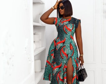Nigerian wedding dress, African flare dress, African prom dress, African midi dress, African attires, African women clothing, African dress