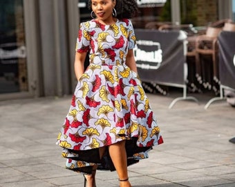 Hi-low Flare Dress African Fashion Wear - Trendy African Dresses - Beautiful African Casual Wear - African Print Clothing, midi flare dress