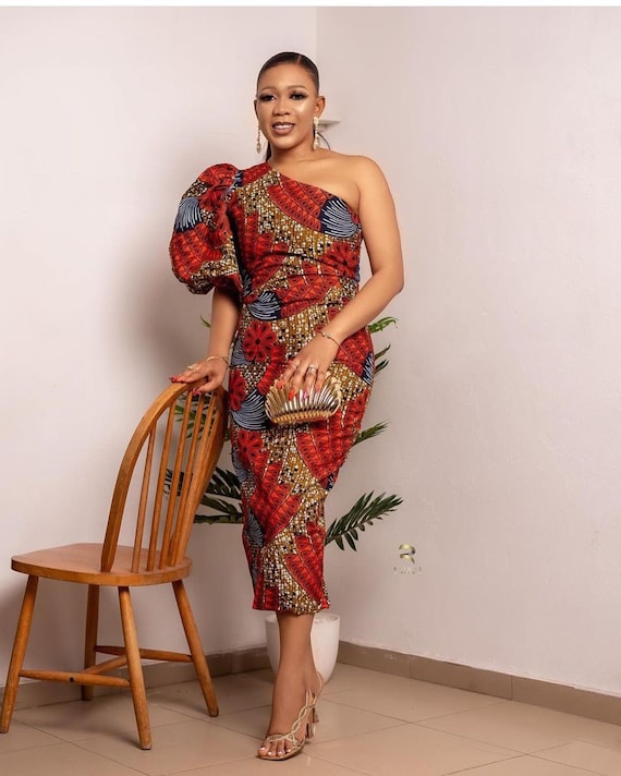 African One Shoulder Dress, African Midi Dress, African Straight Gown, African Wedding Dress, African Women Clothing, African Maxi Dress
