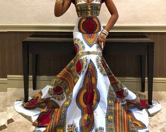 African kente dress ,African wedding kente dress , African mermaid dress , African women clothing, white wedding dress,Kente prom dress