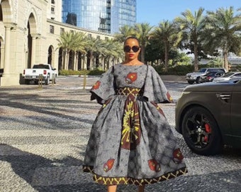 Vestido ankara/vestido africano para mujer/vestido de iglesia/vestido con estampado africano/vestido africano de moda/hermosa moda africana/vestido africano acampanado