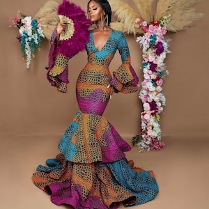 African dress, African maxi mermaid gown, African prom dress, Ankara ball gown, Ankara banquet gown, Ankara wedding dress, African clothing