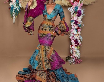 African dress, African maxi mermaid gown, African prom dress, Ankara ball gown, Ankara banquet gown, Ankara wedding dress, African clothing