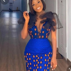 African short dress, African prom dress, African blue dress, African women clothing, African formal dress, African pencil dress, gowns