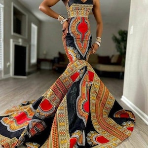Abito da sposa Kente, abito da ballo Kente, abito da sposa africano, abbigliamento femminile africano, abito tradizionale africano, sirena tubolare africana