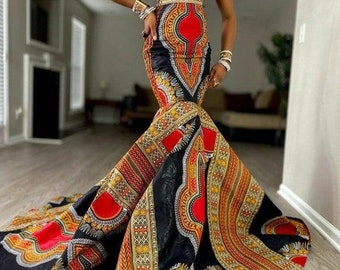 Vestido de novia Kente, vestido de fiesta Kente, atuendo de boda africano, ropa de mujer africana, vestido tradicional africano, vestido de sirena africano