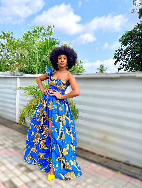blue kente dress African Kente Dress ,african Wedding Kente Dress , African Mermaid Dress ,  African Women Clothing, White Wedding Dress,kente Prom Dress