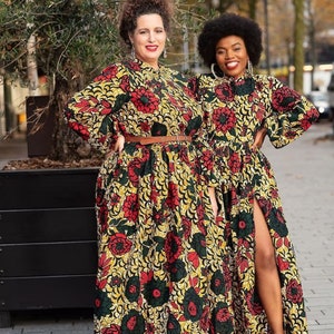 Luxury African Malkia Floral Dress - Premium Quality Fabric Dress - Printed Red Floral Dress - Cotton Dress With 2 Side Pockets - Gift Ideas