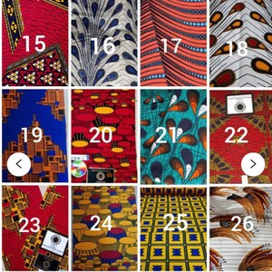May include: A collage of 12 different fabric swatches with various patterns and colors. The swatches are numbered 15 through 26. The fabric patterns include geometric shapes, floral designs, and abstract patterns. The colors include red, blue, yellow, green, and white.