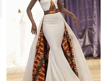 green emerald velvet dress Authentic Kente Cloth White with Gold A43 main image 1