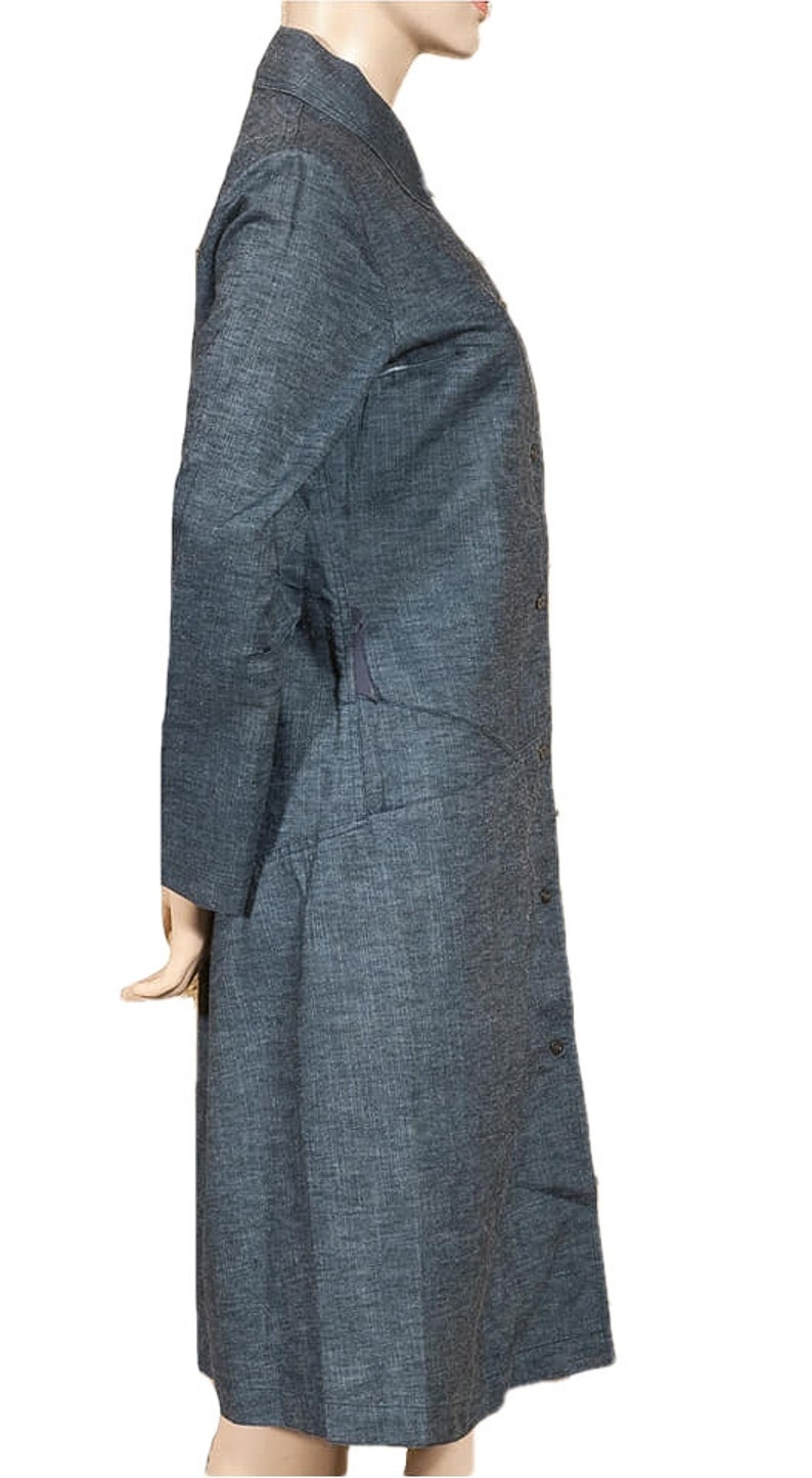 Vintage 90/'s /'COP COPINE PARIS/' /'Bonnie/' blue greyish denim robe-manteaucoat with A-line and press stud fastening