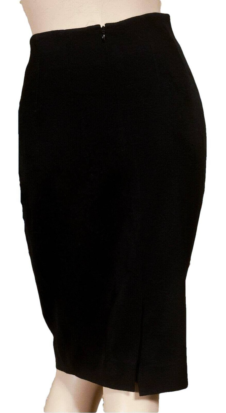 Vintage 70/'s /'FOURRURES SALVADOR DALI/' black wool pencil skirt with a repeat embroidered Salvador Dali signature over surface of the fabric