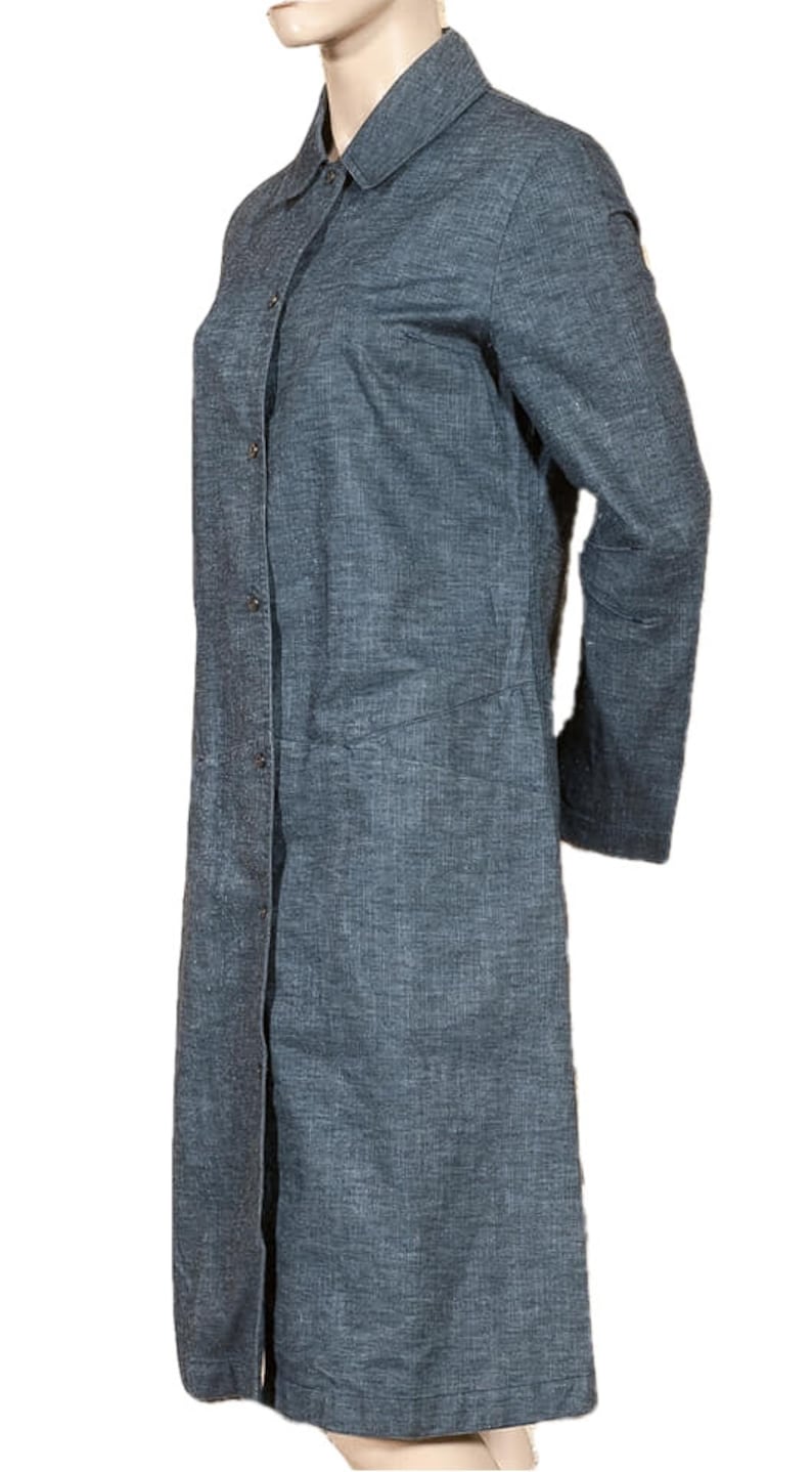 Vintage 90/'s /'COP COPINE PARIS/' /'Bonnie/' blue greyish denim robe-manteaucoat with A-line and press stud fastening