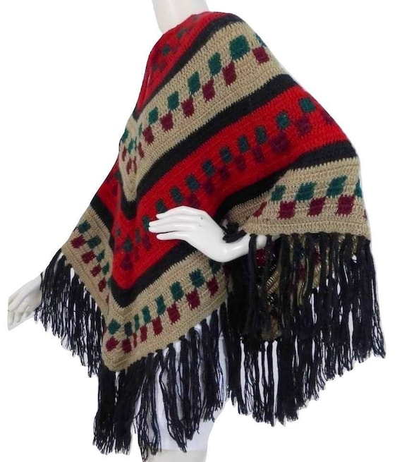 Multicoloured vintage crochet PONCHO in Mexican st