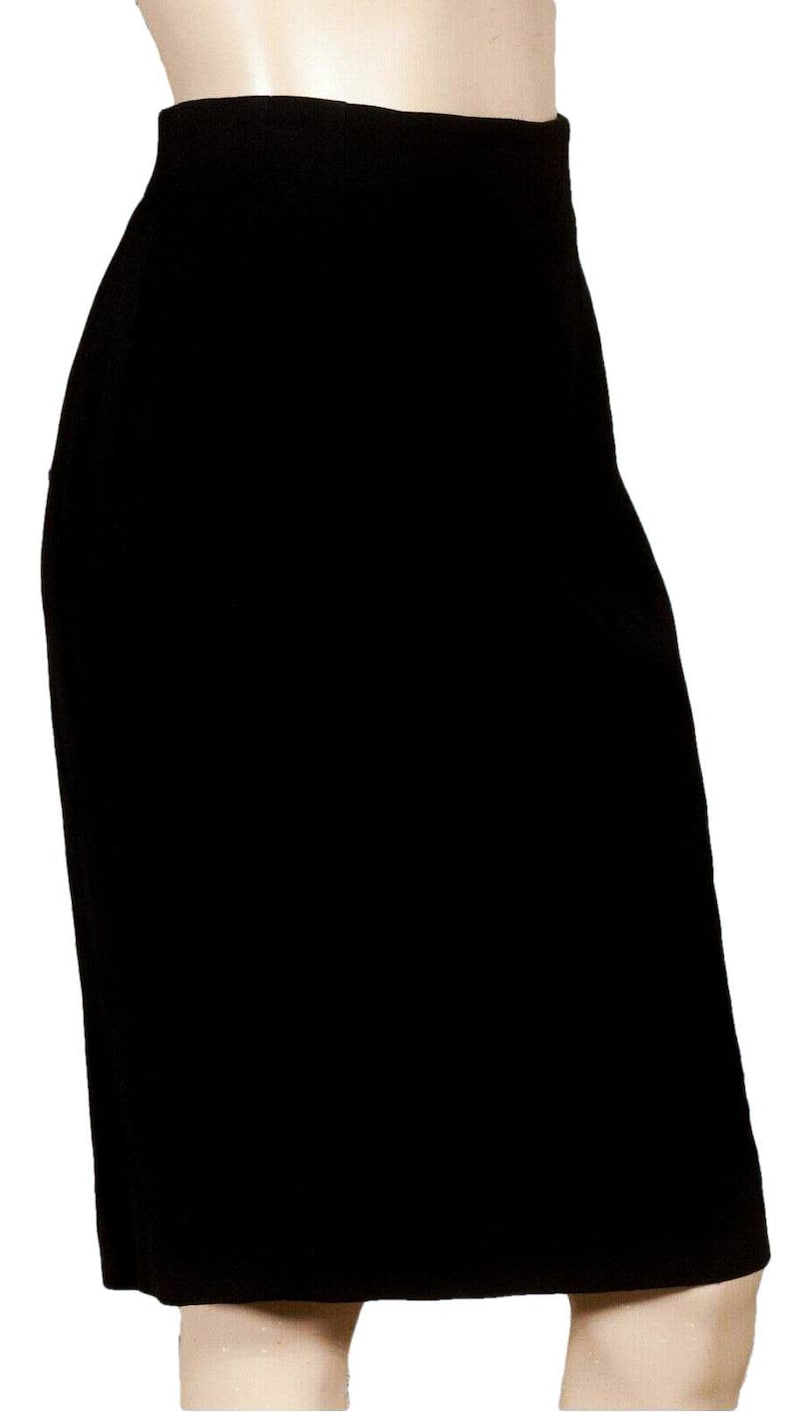 Vintage 70/'s /'FOURRURES SALVADOR DALI/' black wool pencil skirt with a repeat embroidered Salvador Dali signature over surface of the fabric