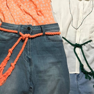 Fun rope belts in orange or green will make your outfits pop. Orange and Green rope belts are perfect Fall 2023 accessories!