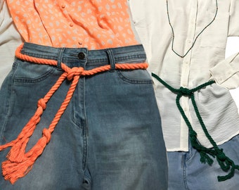 Fun rope belts in orange or green will make your outfits pop. Orange and Green rope belts are perfect Fall 2023 accessories!