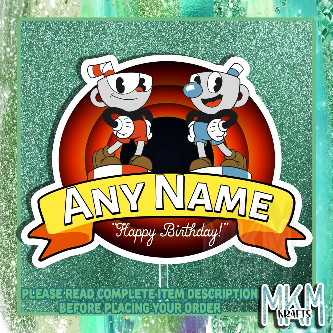 Cuphead Cake Topper custom Name Birthday Card Party Party - Etsy UK