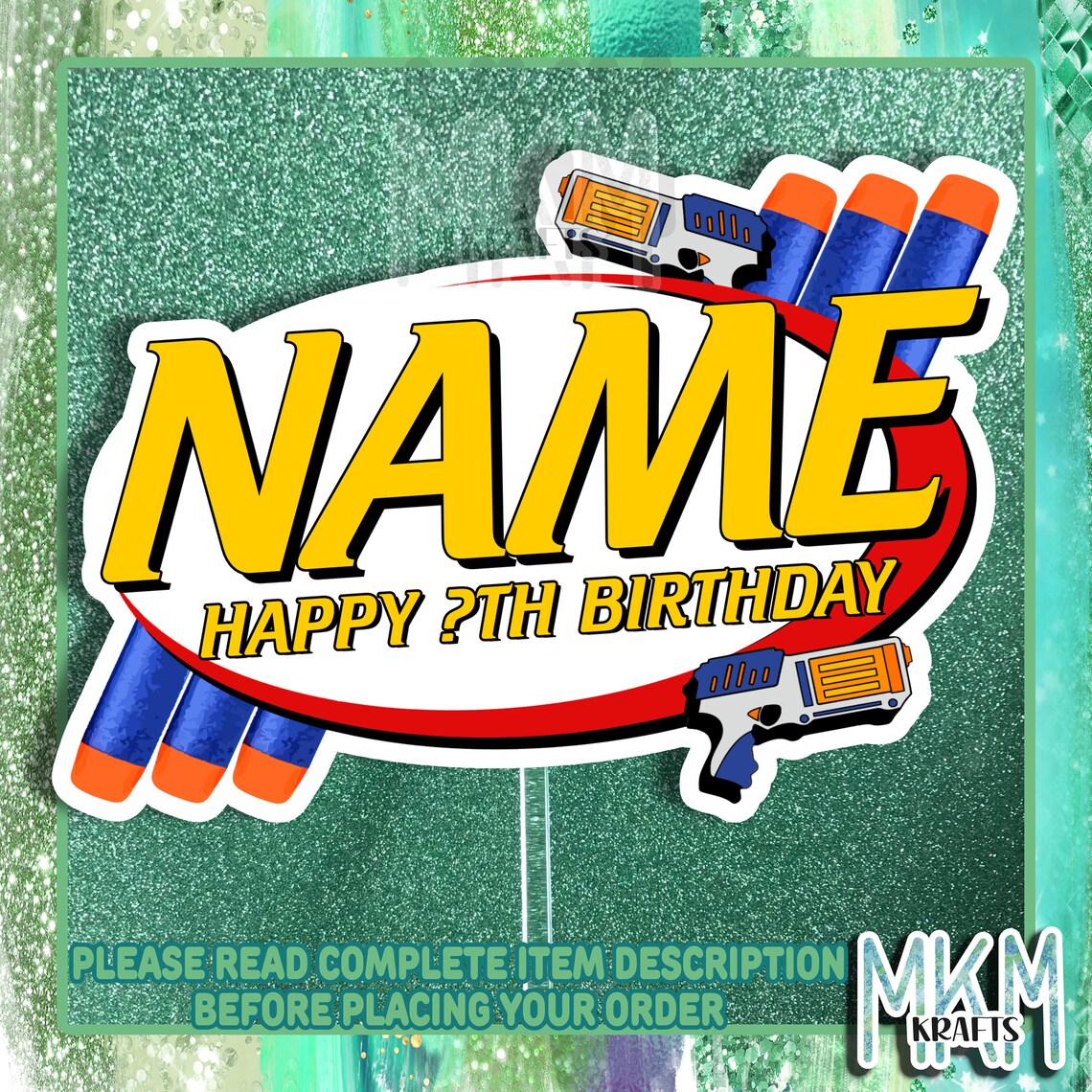 Nerf Cake Topper custom Any Name and Age Birthday Party Cake Etsy UK