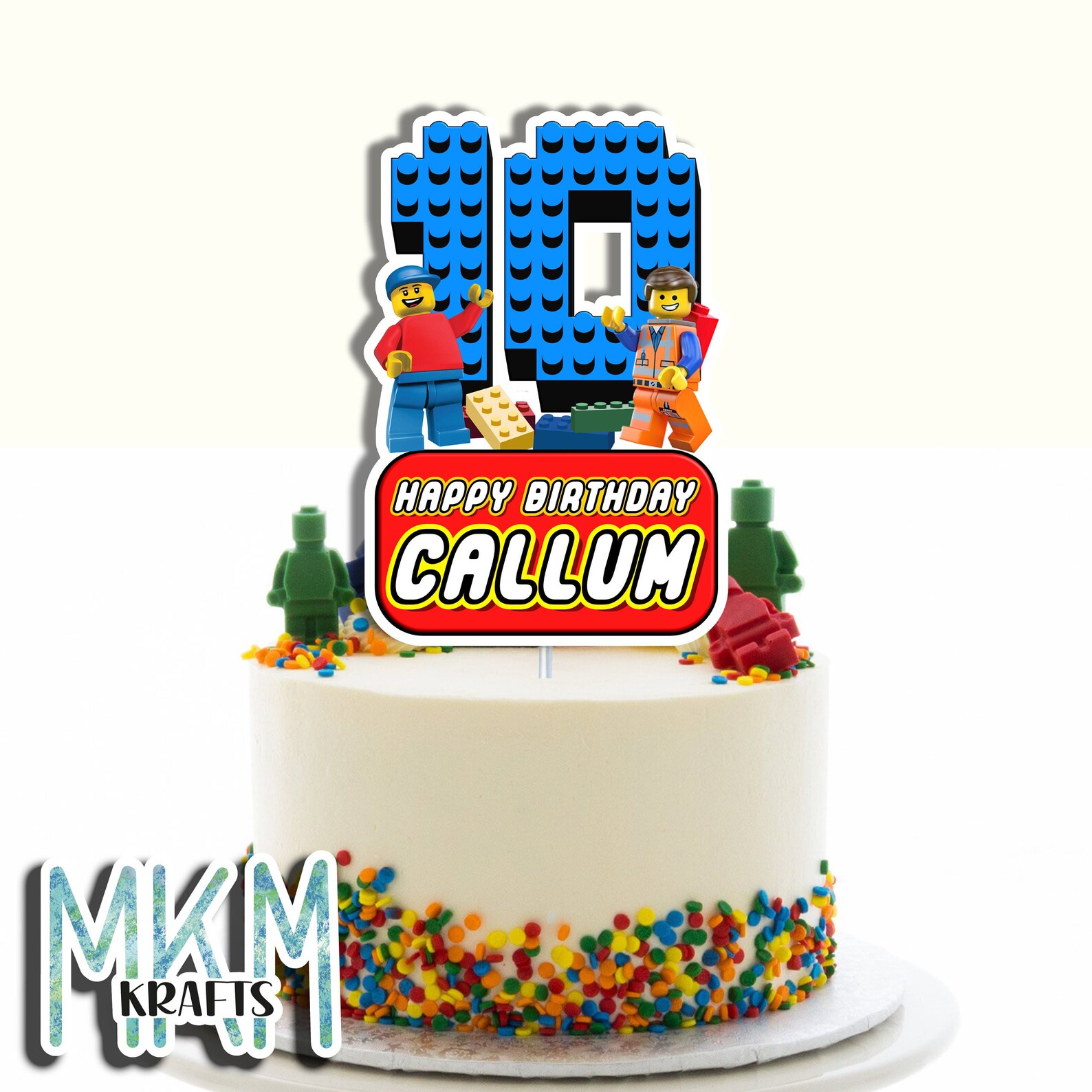 Lego inspired Cake topper custom any name and age Birthday | Etsy