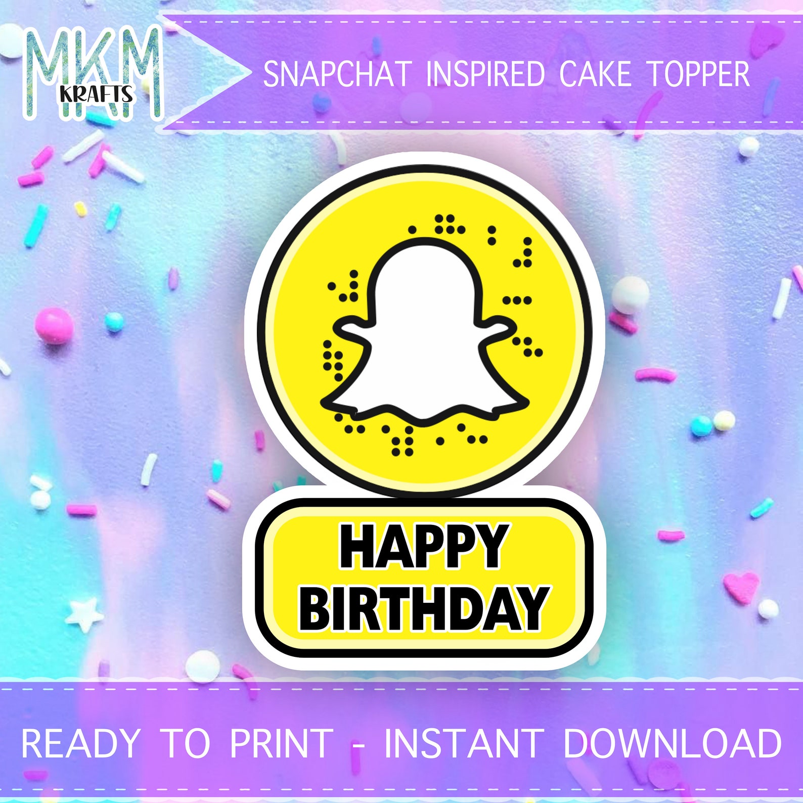 Snapchat Inspired Cake Topper Digital Design Birthday Etsy