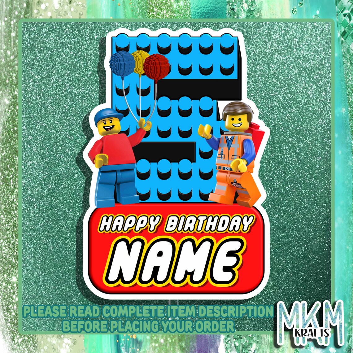 Lego inspired Cake topper custom any name and age Birthday | Etsy
