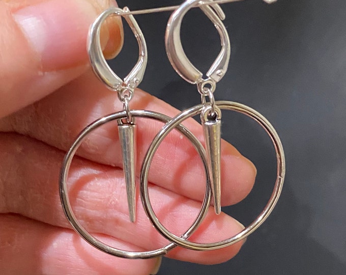 Silver hoop spike earrings