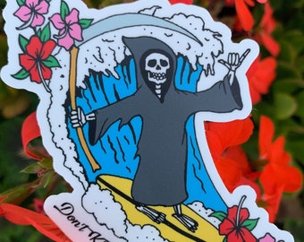 Don&#39;t Kill My Vibe Surfing Grim Reaper Vinyl Sticker