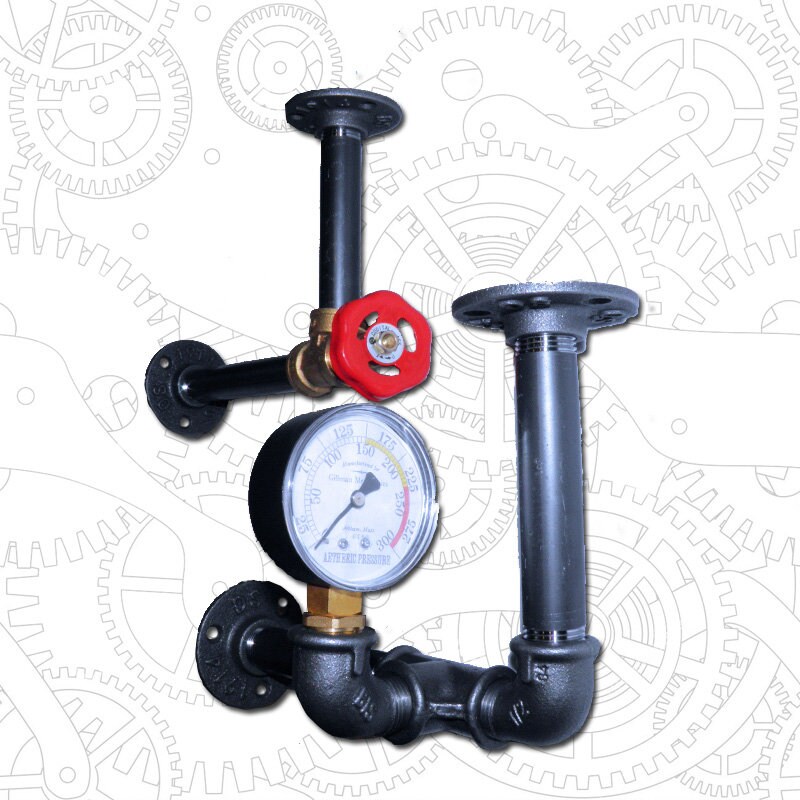 Paires d'équerres Style Industriel Steampunk avec Manomètre & Vannes