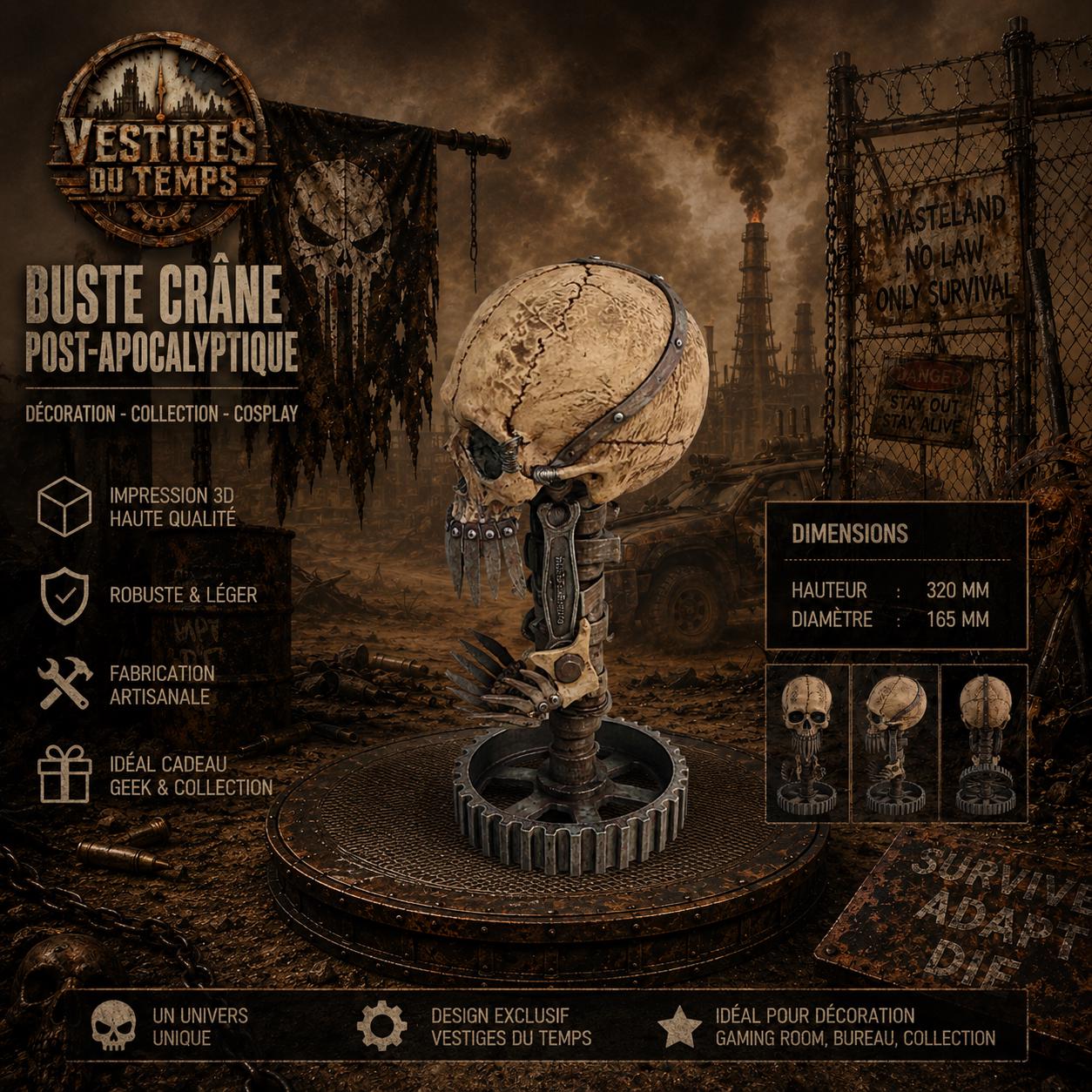 Mad Max Screaming Skull Bust, Post-apocalyptic Skull – Wasteland