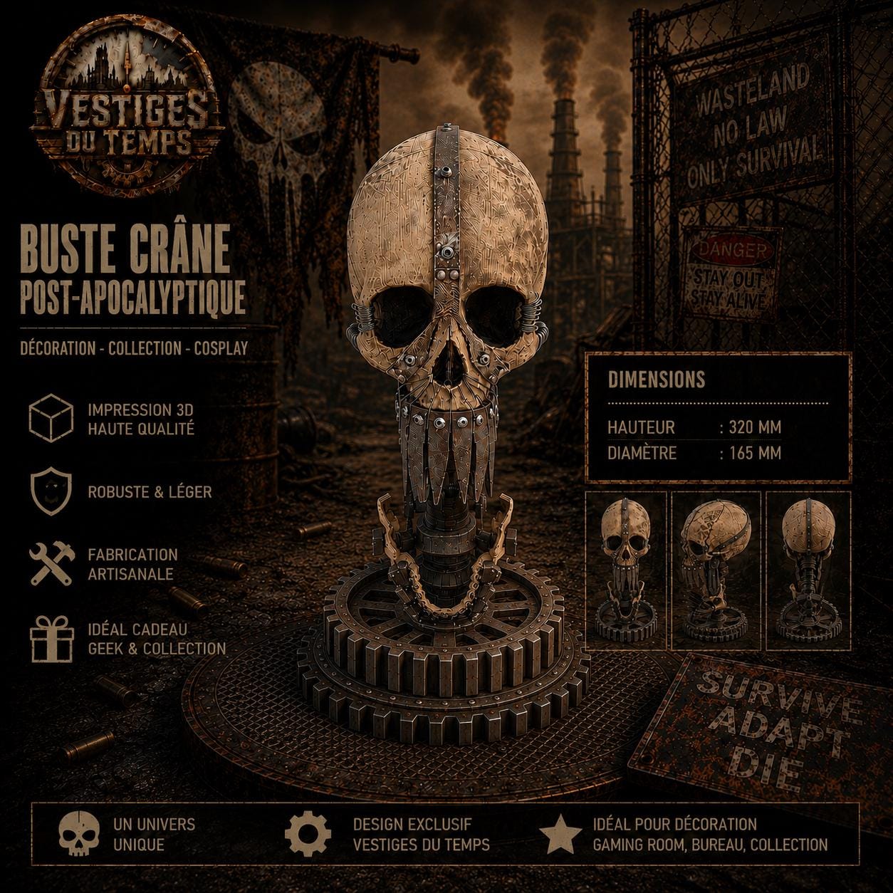 Mad Max Screaming Skull Bust, Post-apocalyptic Skull – Wasteland