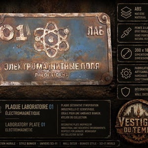 Targa da parete per laboratorio retro-futuristico in stile URSS ispirata al Cuore Atomico – Stile bunker industriale – Dipinta a mano – Realizzata da VDT