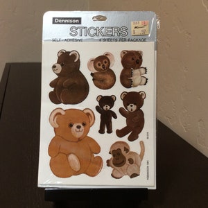vintage Dennison Teddy Bear Koala Bear Monkey Stickers Seals, vintage Stickers, Dennison, Paper Americana, Ephemera, Card Seals, Card Seals,