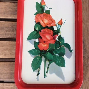 A Set of 3 Vintage Mid Century Shabby Chic Farmhouse Rose Metal Serving Trays,shabby chic,roses,metal trays, serving trays, garden, floral