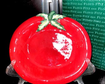 Vintage Fitz en Floyd tomaat canapé bord, keramiek, handgeschilderd, 2001, niet meer leverbaar.