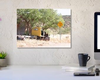 Desert Ghost Town: Abandoned Town with Old Rustic Truck - New Mexico Photography, Vintage Landscape Art, Desert Wall Decor, Rustic Photo