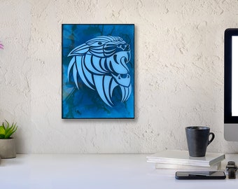 Blue Lion Alcohol Ink and Graphic Resin Wall Art, Lion Resin Artwork Painting, Big Cats Wall Hanging, Tattoo Art, Home Decor for Men