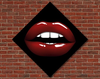 Dazzling Red Lips" Modern Aluminum Wall Hanging, Large Cherry Lips Art Piece, Unique 3D Lips Artwork, Creative Glossy Aluminum Wall Decor