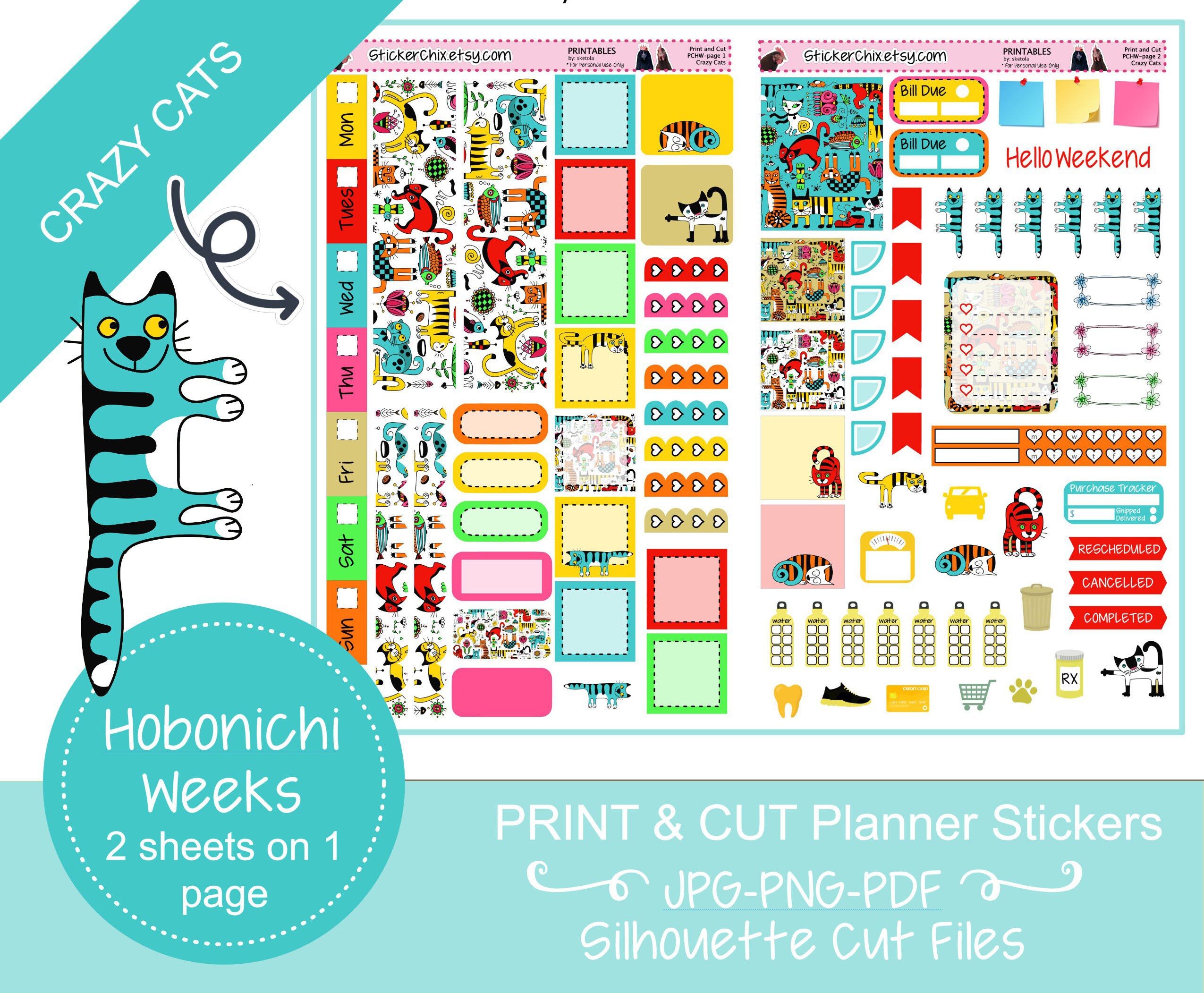 Hobonichi Weeks Printable Planner Stickers 2 Sheets on 1 Page Crazy ...