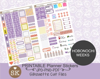 Hobonichi Weeks Printable Planner Stickers 2 sheets on 1 page Bicycle Ride Bike