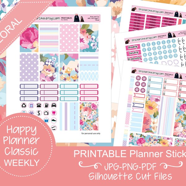 Autocollants planificateur imprimables, Happy Planner Classic, Floral, Télécharger le kit hebdomadaire MAMBI