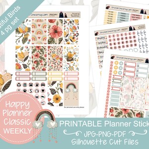 Ausdruckbare Planner Sticker, Happy Planner Classic Weekly, Beautiful Birds, Download Weekly Kit