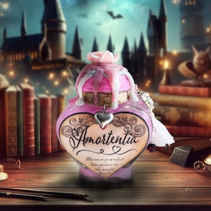 Love Potion, Apothecary glass love heart glass bottle, swirling potion activated with a magical shake.