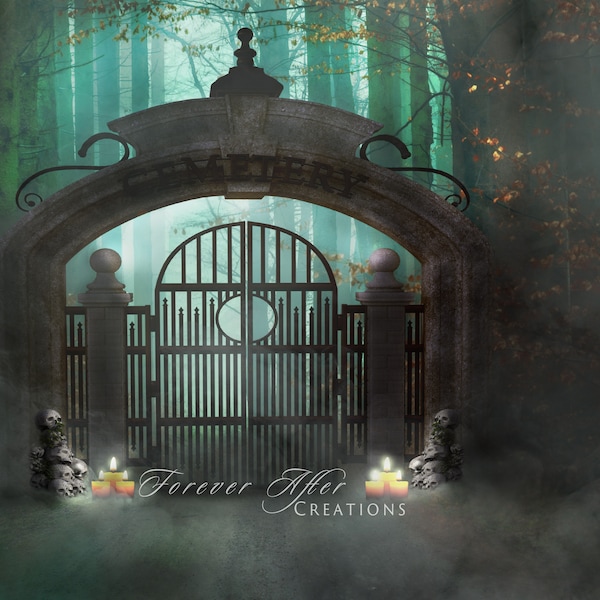 Spooky Halloween Gate Digital Background/Backdrop