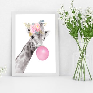 Giraffe Nursery Prints Blowing Bubblegum