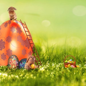 Easter Bunnies Digital Backdrop | Cute Easter backdrop | Photography File | Large Egg Digital Backdrop | Composite Photography