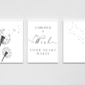 Dandelion Print | A dream is a wish | Dandelion Seeds Print | Nursey Print | Disney Fan Print | Home Decor | Trio Print