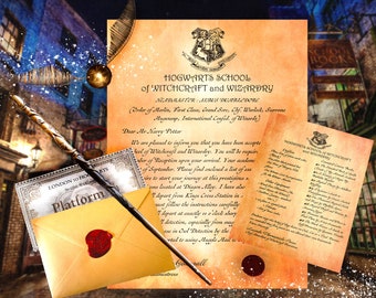 Personalised Wizard Acceptance Letter Bundle | Magical Letter | Invitation | Wax Stamped