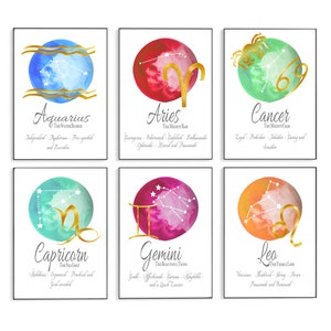 Star Sign Prints | Home Decor | Zodiac Print | Birthday Print | Horoscope Print | Astrology Print | Star Sign Wall Art Print